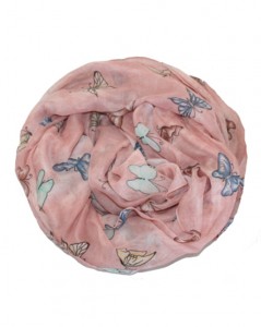 Tørklæde i lyserød med sommerfugle i blå og turkis online Smikka