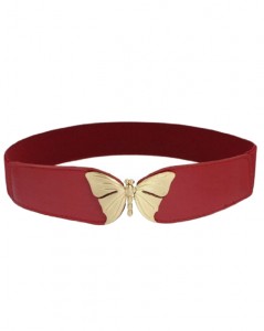 Elastikbælte i rød med spænde designet som sommerfugle bestil online Smikka webshop