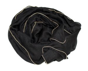 Ensfarvet tørklæde i sort med guldkant