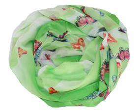Grønt tørklæde med sommerfugle. Polyestertørklæde sommerfugledesign