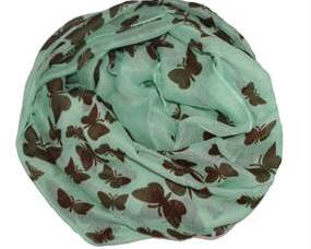 Sommerfugletørklæde i grøn med brune sommerfugle