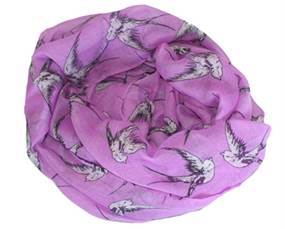 Tørklæde i lilla med hvide fugle online. Fugletørklæde i lilla.