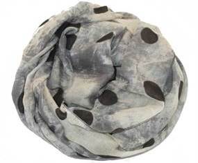 Batiktørklæde i grå med polkaprikker i sort